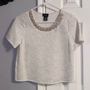 Cream & Silver Metallic Cropped Blouse